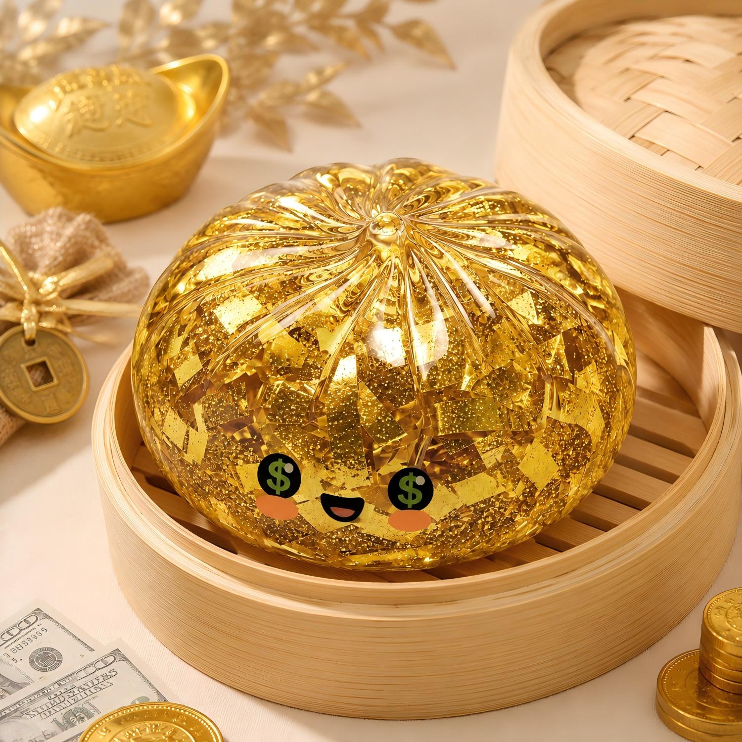Gold Foil Money Eyes Dumpling Squishy Toy