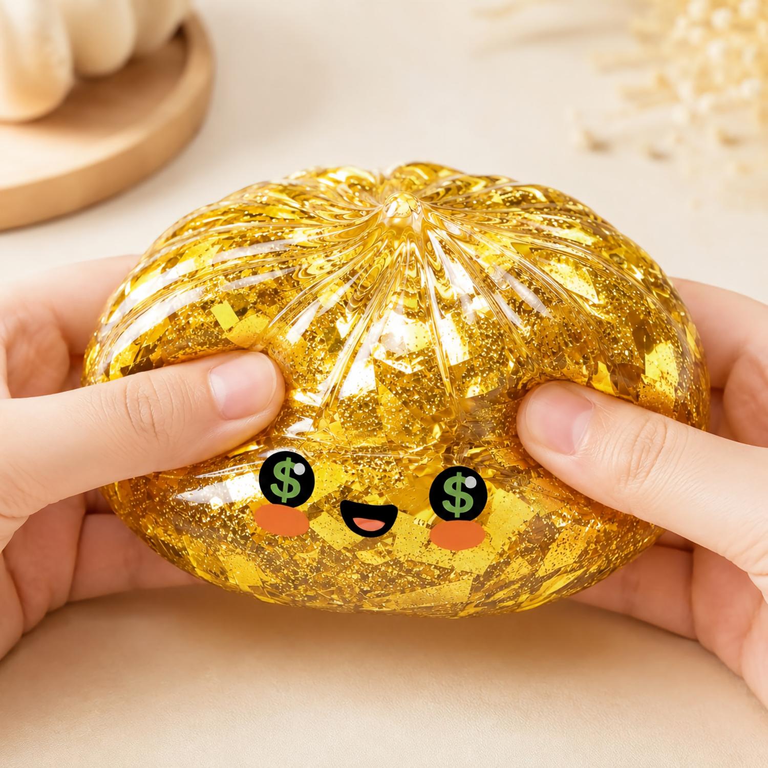 Gold Foil Money Eyes Dumpling Squishy Toy