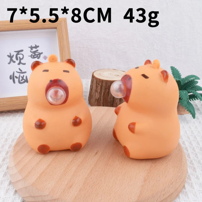 Piggy Capybara Fidget Squeeze Toy | Cute Squishy Stress Relief Toy That Spits Bubbles